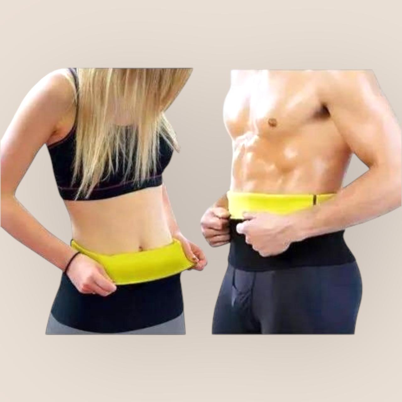 Man and a woman wearing sweat belts