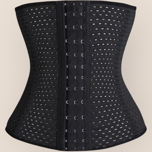 A black color waist trainer, synthetic fabric with openings for easy breathe