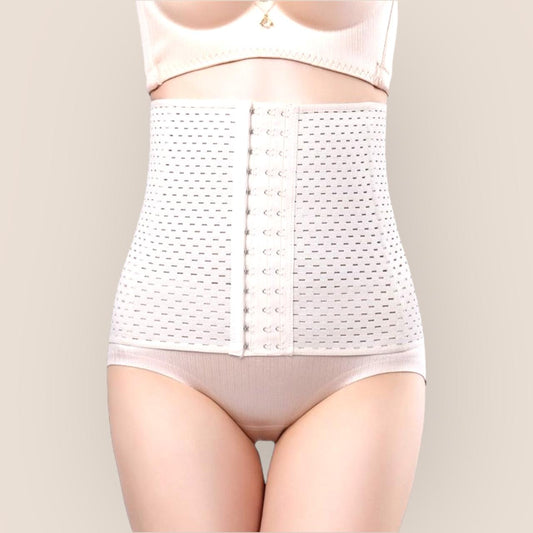 women wearing a lights wear waist trainer in beige color 